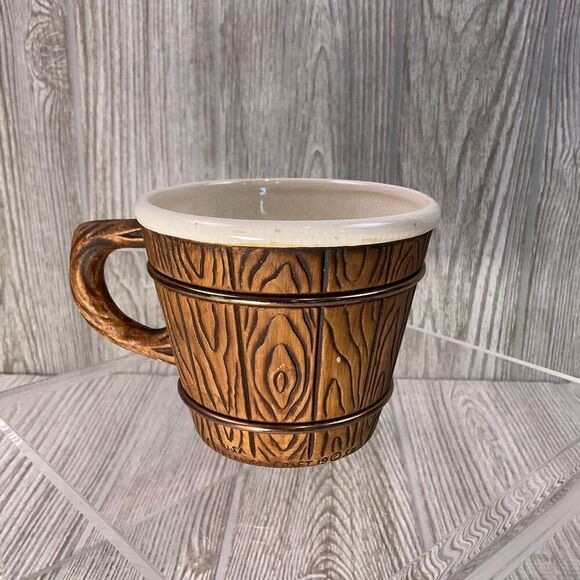 Vintage 1958 Treasure Craft Pottery Mugs Barrel Design MCM Set of 2 - Picture 4 of 9